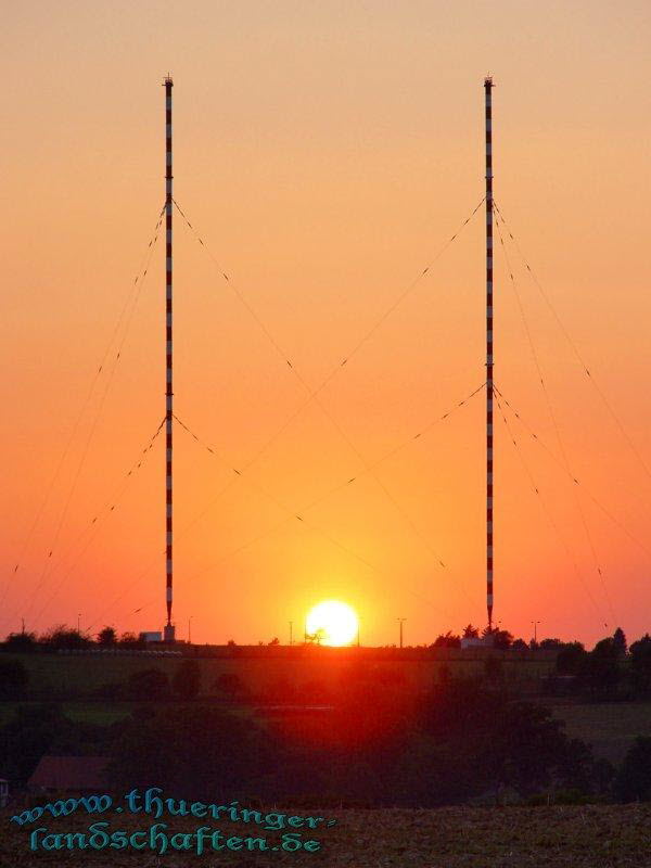 Sendeanlage Wachenbrunn bei Sonnenuntergang