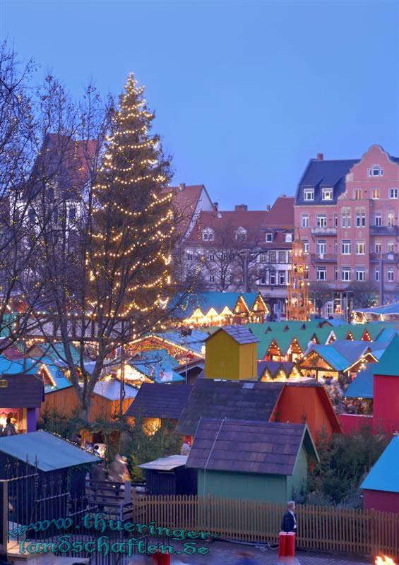 Weihnachtsmarkt Erfurt zur blauen Stunde